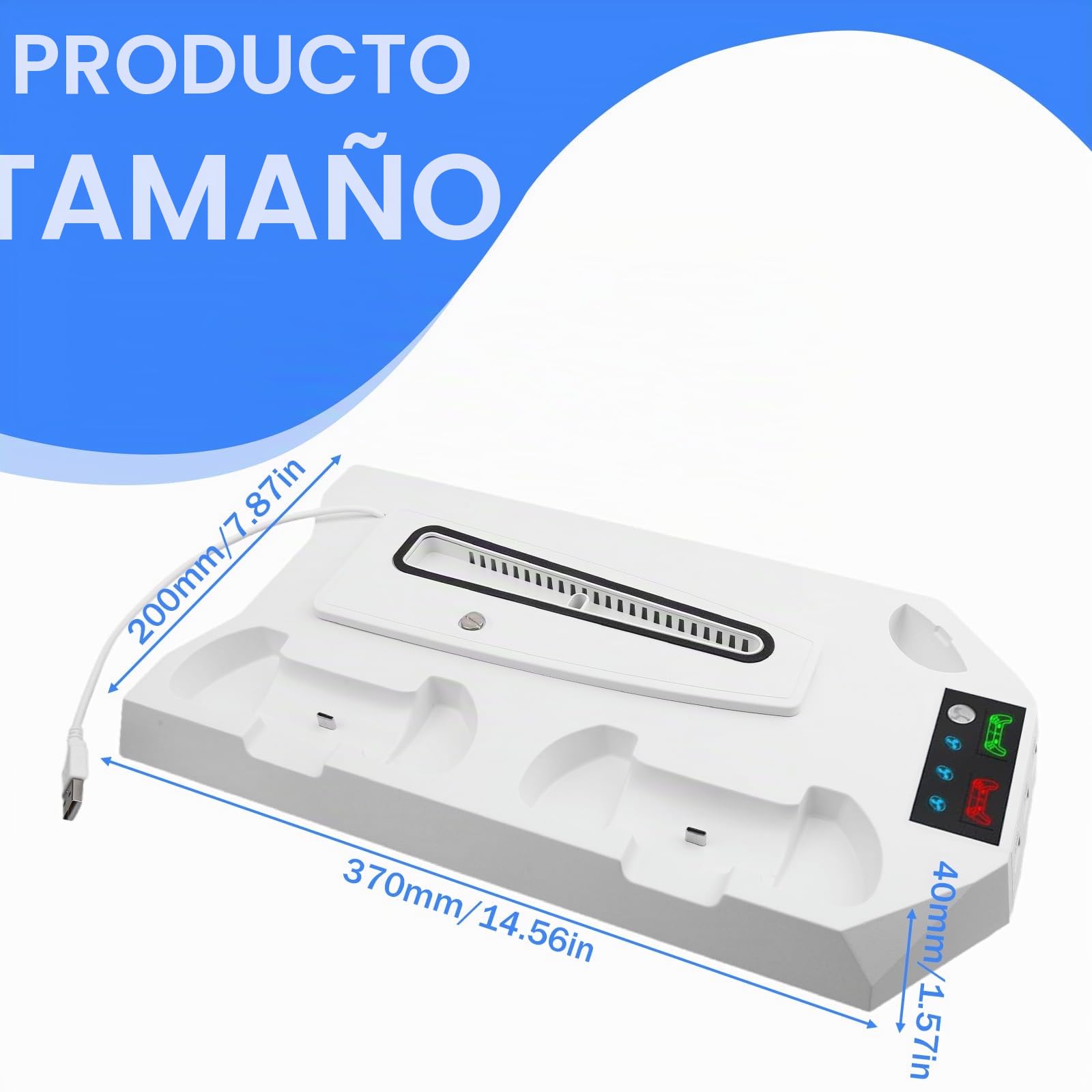 Soporte para PS5/PS5 Slim/PS5 Pro con ventilador de 3 niveles y 3 puertos USB adicionales, soporte PS5, estación de carga integrada para controlador PS5 con indicador LED y soporte para auriculares
