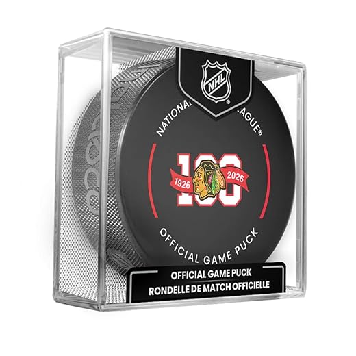 Chicago Blackhawks 100th Anniversary 2025-26 Inglasco Official NHL Hockey Game Puck in Cube