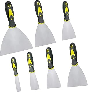 Putty Knife, 7PCS Paint Scraper Spackle Knife, Putty Knife Set, Taping Knives, Metal Putty Scraper, Stainless Steel Scraper Tool for Spreading Drywall Spackle Mud, Taping, Paint, Wallpaper, Decals