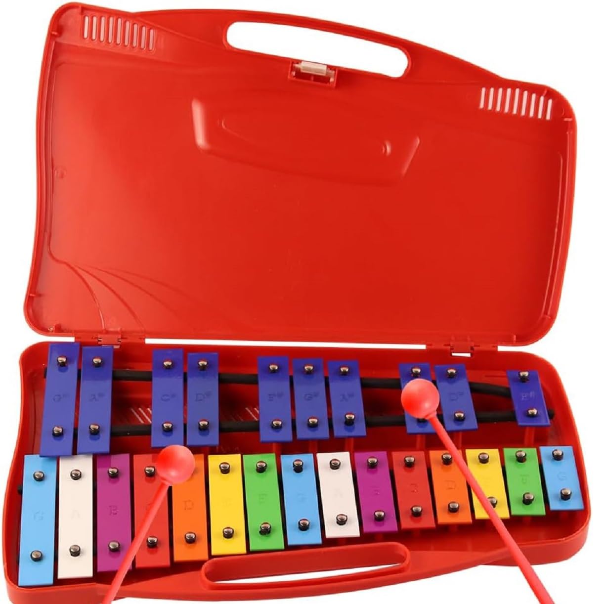 Xilófono Glockenspiel Metalófono 25 Teclas Metálicas Angel AG-25N3 con Estuche Amarillo (rojo)