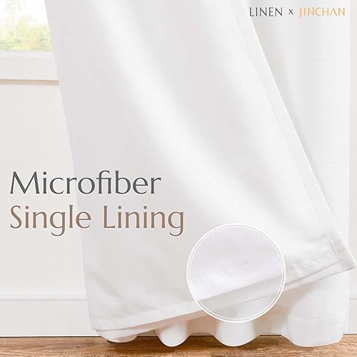 Miniatura 8 de jinchan Cortinas de lino beige de 84 pulgadas de largo para sala de estar, granja con bolsillo para cortinero, pestaña trasera, cortinas de ventana