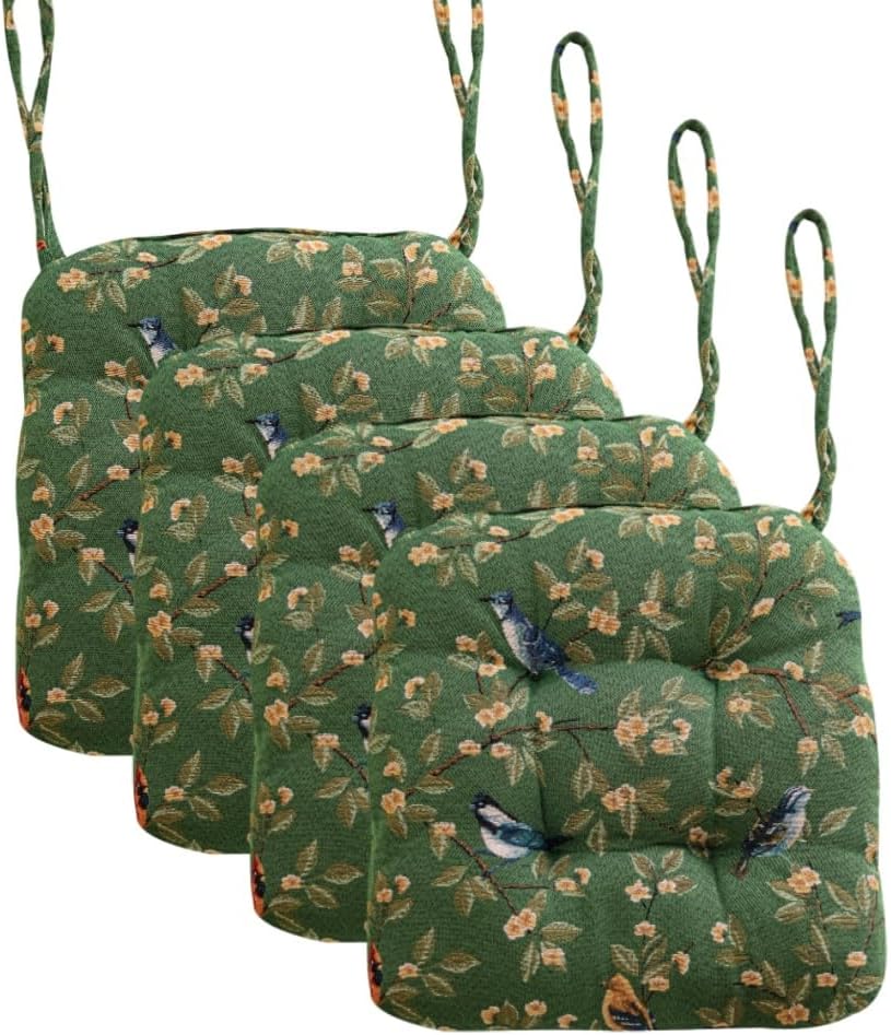 4Pack Farmhouse Bird Chair Cushions for Dining Chairs Floral Bird Kitchen Seat Cushion Soft Comfortable U-Shaped Chair Pads for Indoor Dining Room and Kitchen Chairs