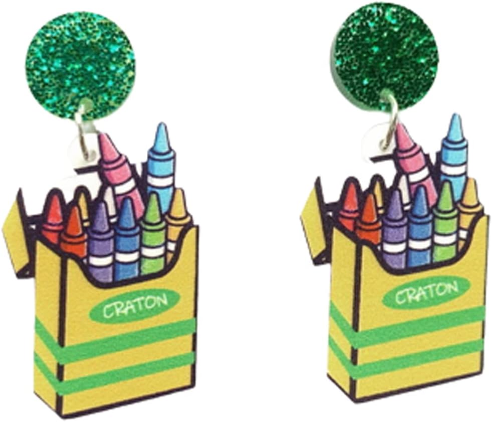 Funny Wooden Stackable Love Book Pencil Drop Dangle Earrings Lightweight Rainbow Sunflower Crayon Teachers Earrings Classic Librarian Teacher Student Graduation Back to School Reading Jewelry