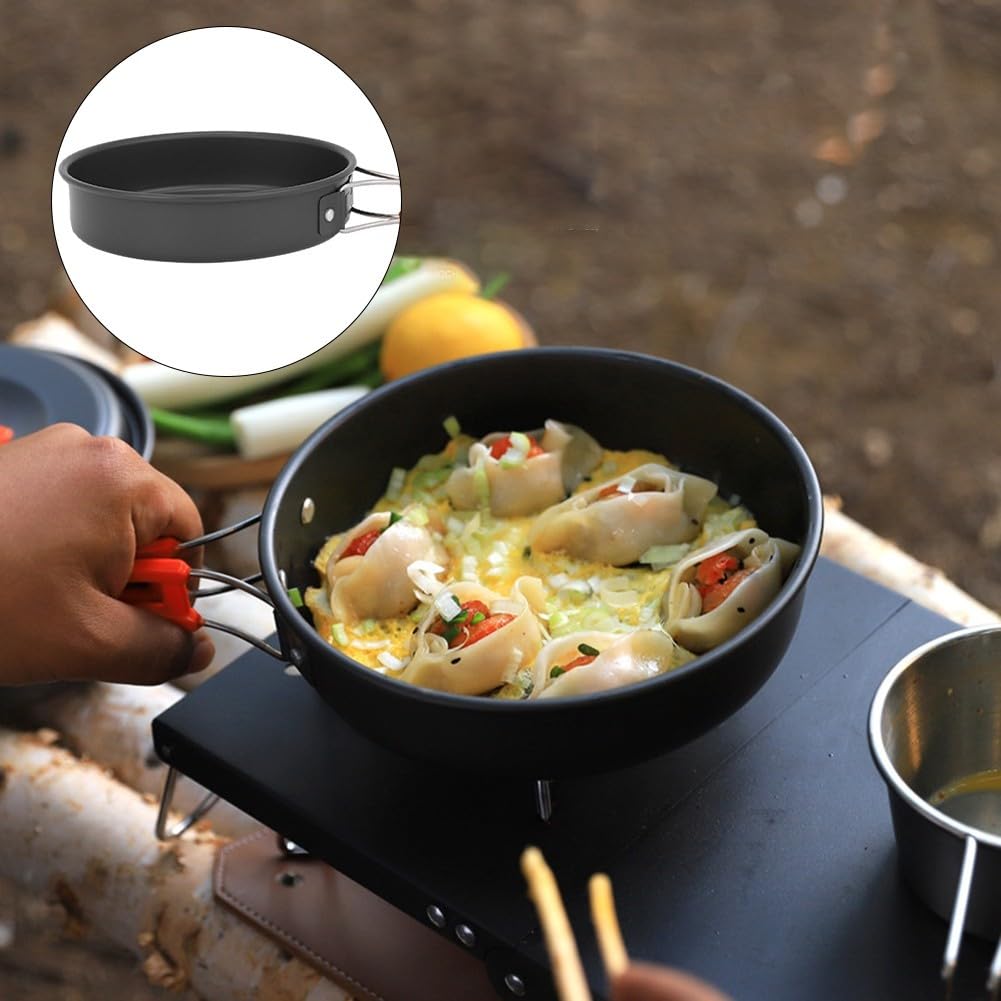 Sartén ligera para camping, olla de cocina para acampar con mango plegable, sartén portátil para actividades al aire libre (grande)