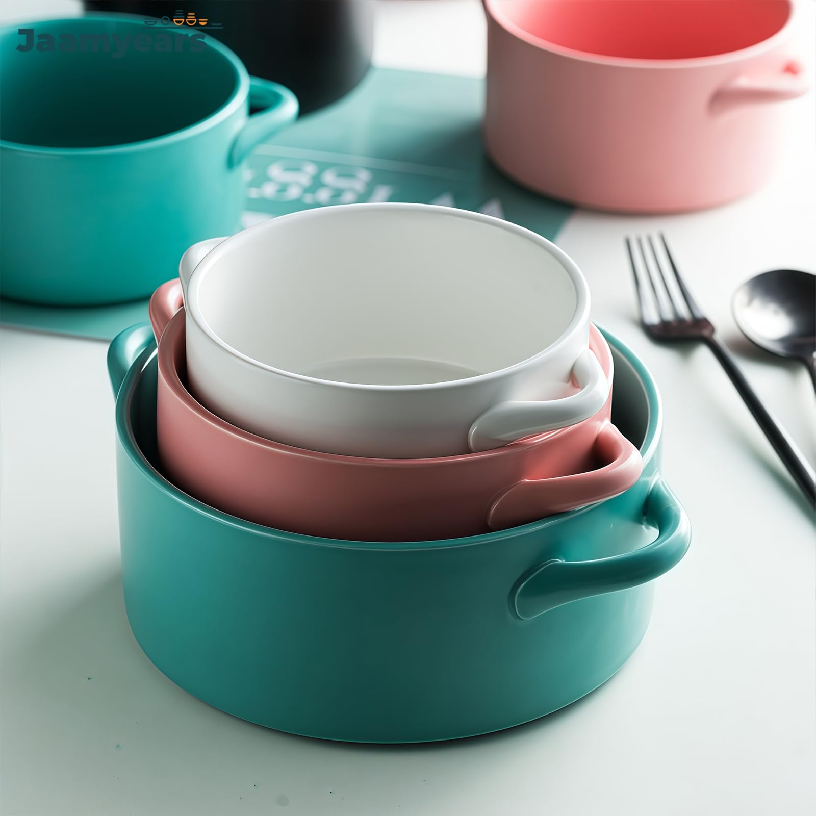 Tazza da zuppa con manici, tazze da brodo, grande ciotola per zuppa di cipolle, adatta al forno per colazione, latte, dessert, farina d'avena