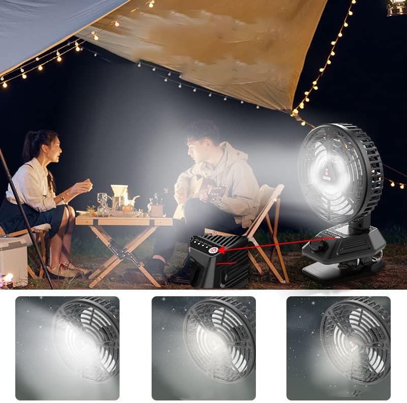 Fan USB Fan Outdoor Fan Table Fan 360° Rotation Portable Fan Lamp LED Camping Lighting Emergency Light Bedroom Office Desk Fan Lamp Low Noise Cooling (Black) X80