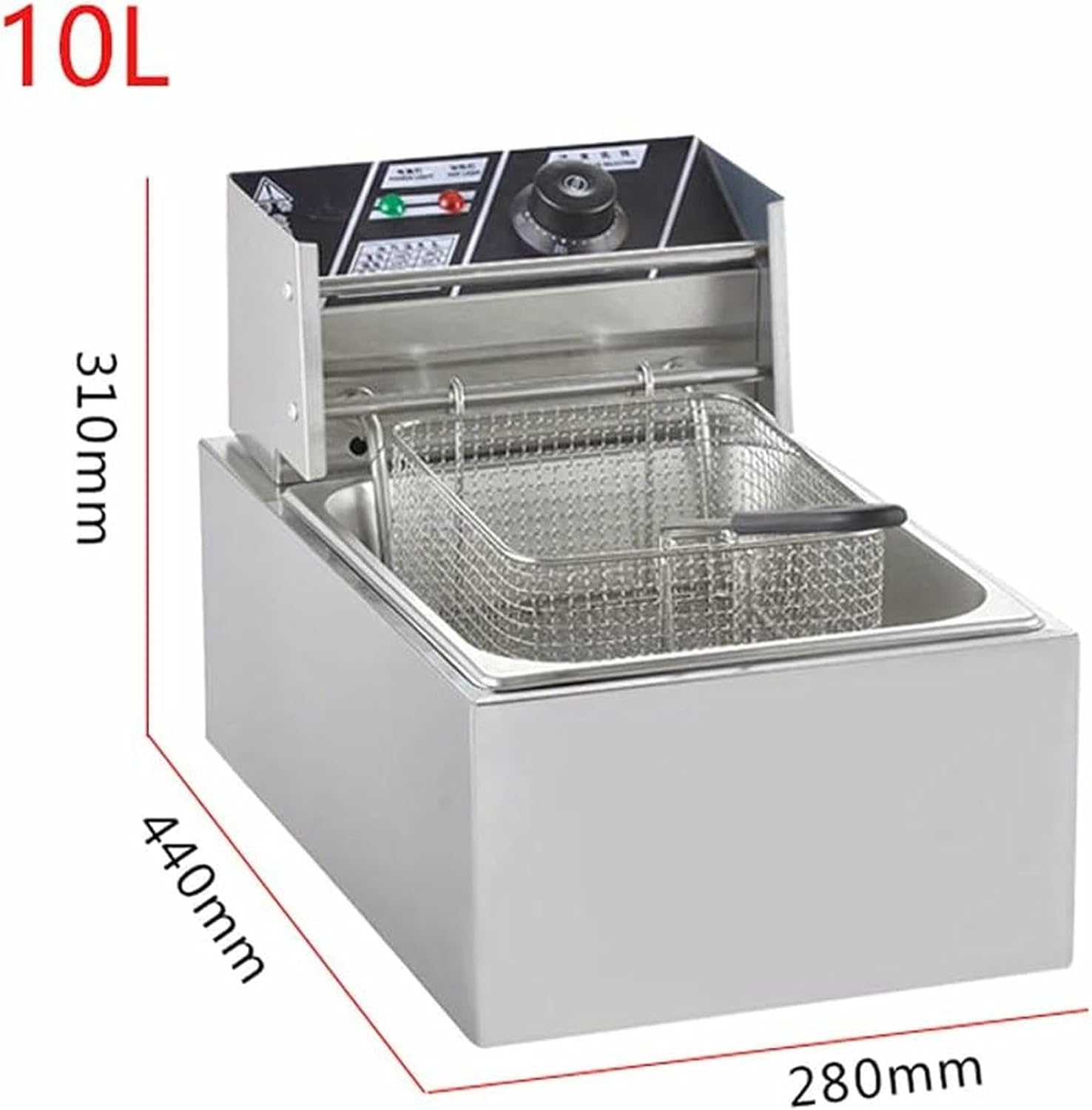 Commercial Deep Fryer Fat Fryer Basket, 10L/20L Single Cylinder Electric Fryer 2500W Stainless Steel Fat Fryer with Fryer Basket for Home Kitchen Restaura