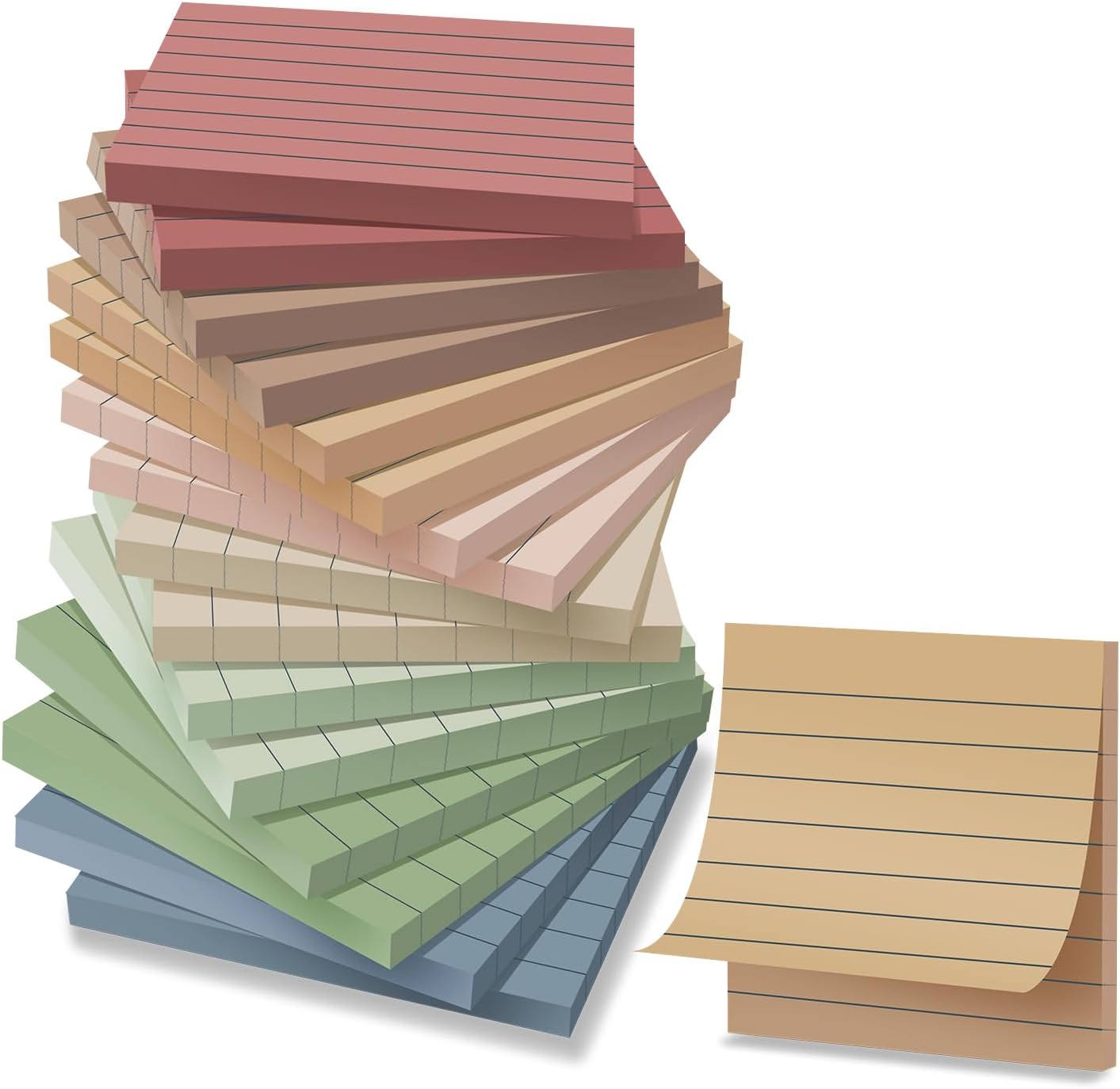 Lined Sticky Notes 3x3 in Post Ruled Stickies Vintage Colors It Super Sticking Power Memo Pads Its, 16 Pads/Pack