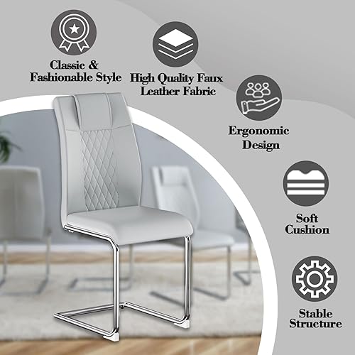 Miniatura 6 de Baysitone Juego de 4 sillas de comedor modernas, sillas de comedor gris claro, sillas de cocina de metal con asiento acolchado de cuero, sillas para