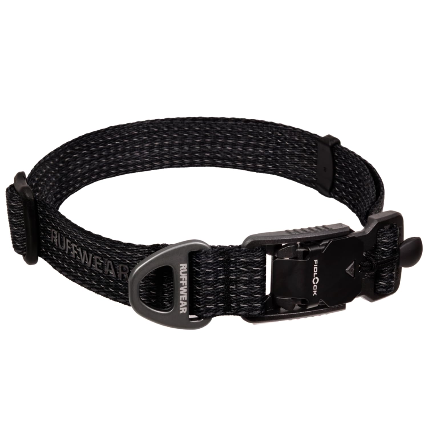 Ruffwear Ridgeline Strapazierfähiges Hundehalsband, weich und bequem, reflektierend, verstellbar und leicht, mit Aluminium-V-Ring für Hundeleine, Obsidian-Schwarz, Größe S 28–36 cm