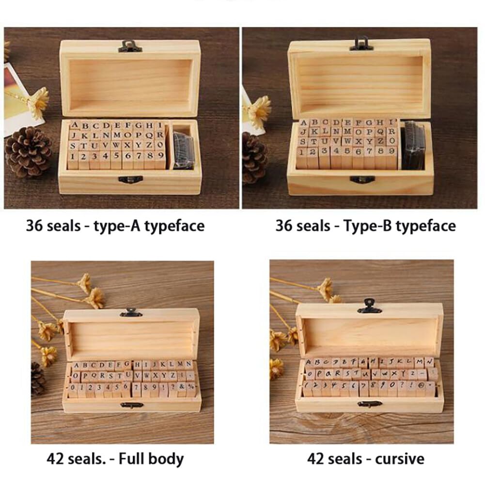 Ensemble De 70 Timbres Alphabet En Bois - Boîte Rangement 14,6x8,2x4,7 Cm - Pour Scrapbooking, Journal, Cartes