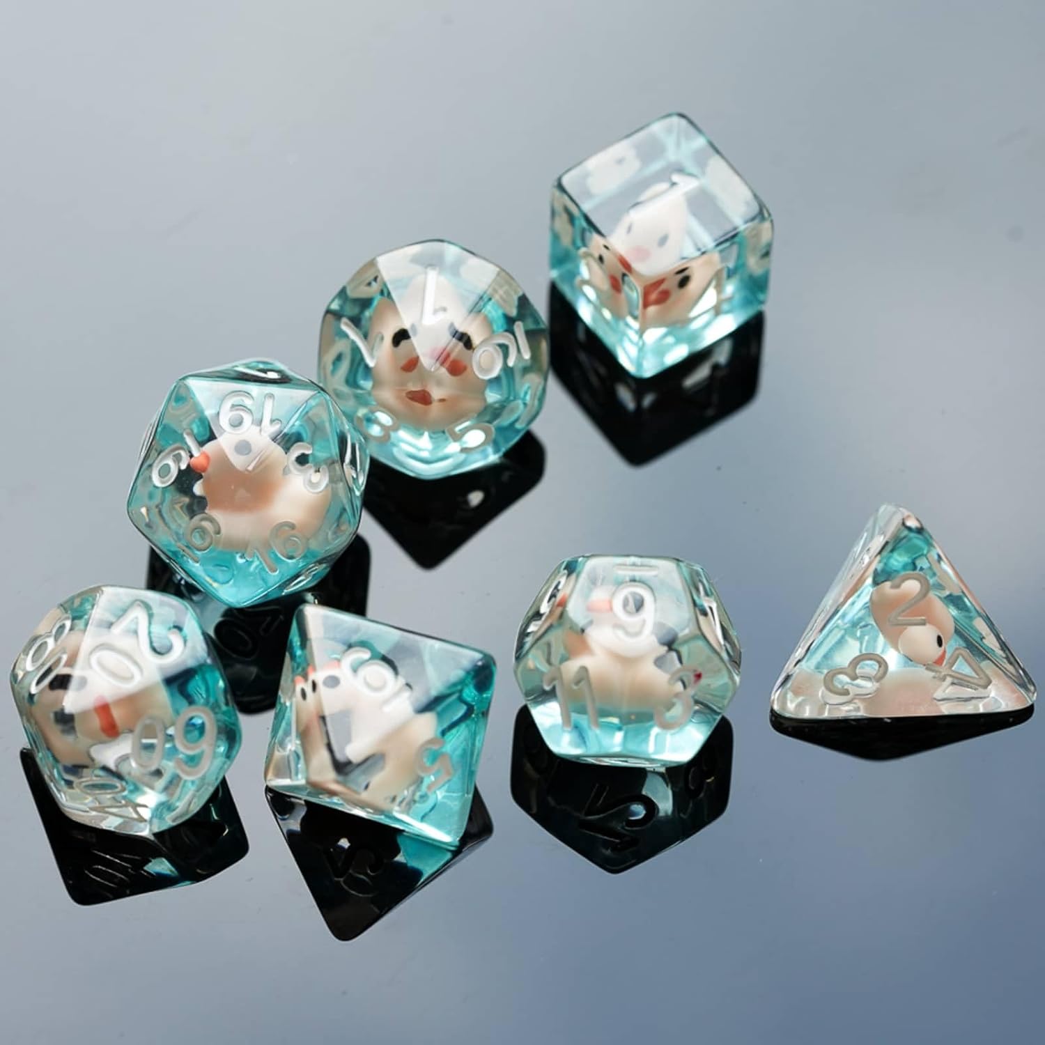 Cusdie 7-Die DND Dice, Polyhedral Dice Set Filled with Animal, for Role Playing Game D&D Dice（Pink Duck w/White Numbers）