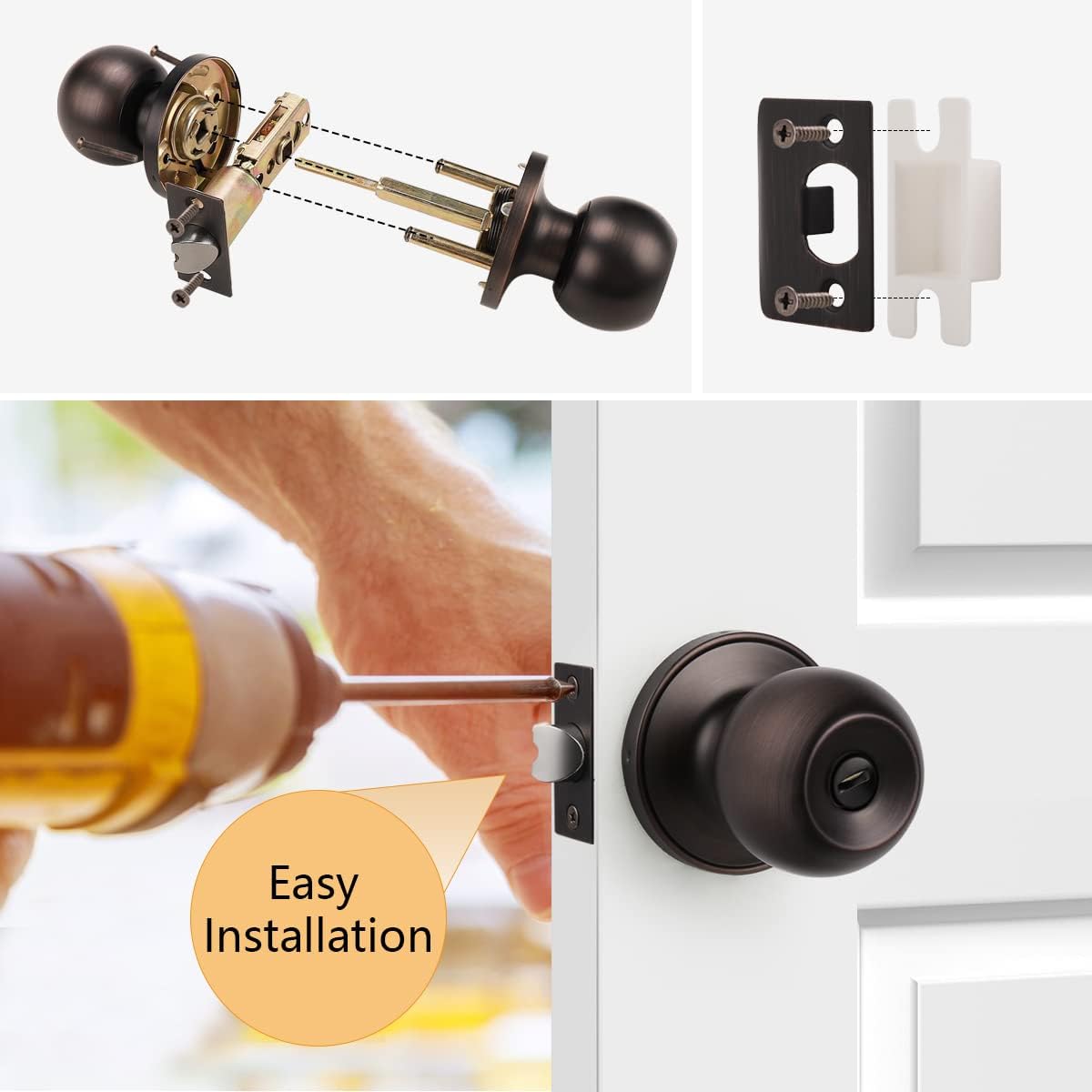 Probrico (6 Pack Privacy Door Knobs Locks and (3 Pack) Passage Door Knobs, Interior Door Handles Oil Rubbed Bronze Finish