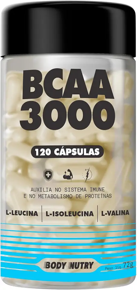 BCAA 3000 120 Capsulas Aminoacidos Essenciais Enriquecido com vitamina B6 Sem Sabor Ultra Concentrado Rapida Absorção Importado Original