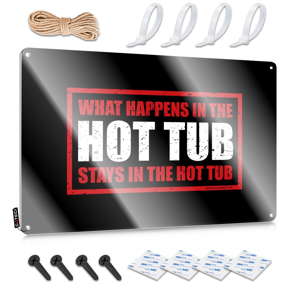 MWFKKADDB Funny Sarcastic Metal Tin Sign Bathroom What Happens In The Hot Tub Stays In The Tin Sign Backyard Bar Sign Beer Limit Sign(30X40CM)