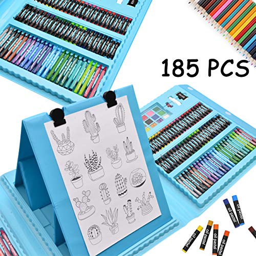 image for Sunnyglade 185 Pieces Double Sided Trifold Easel Art Set, Drawing Art 