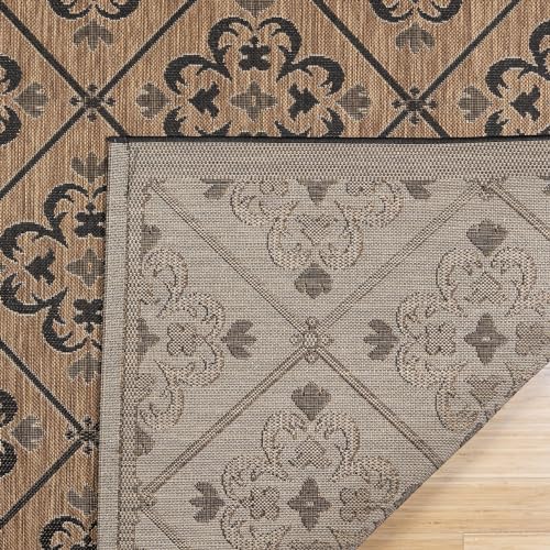 Gertmenian Indoor/Outdoor Flatweave Area Rug - 9x13 Extra Large, Stain & UV Resistant, Ideal for Deck, Patio, Poolside, Mudroom - Bran Striped Havana, Black, 24871