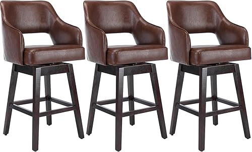 Miniatura 10 de Kmax Taburete de bar de tela con altura de mostrador, taburete giratorio de bar con patas de madera, reposapiés trasero abierto para isla de cocina,