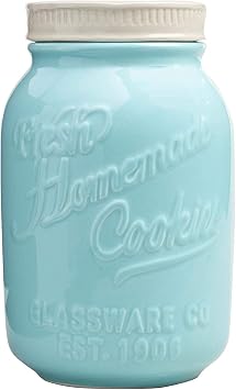 World Market Blue Ceramic Mason Cookie Jar - Keep Your Cookies and Baked Goods Fresh with an Airtight Lid - Handy Container - Vintage Retro Decor and Collector Gift Idea- Rustic Kitchen Accessory