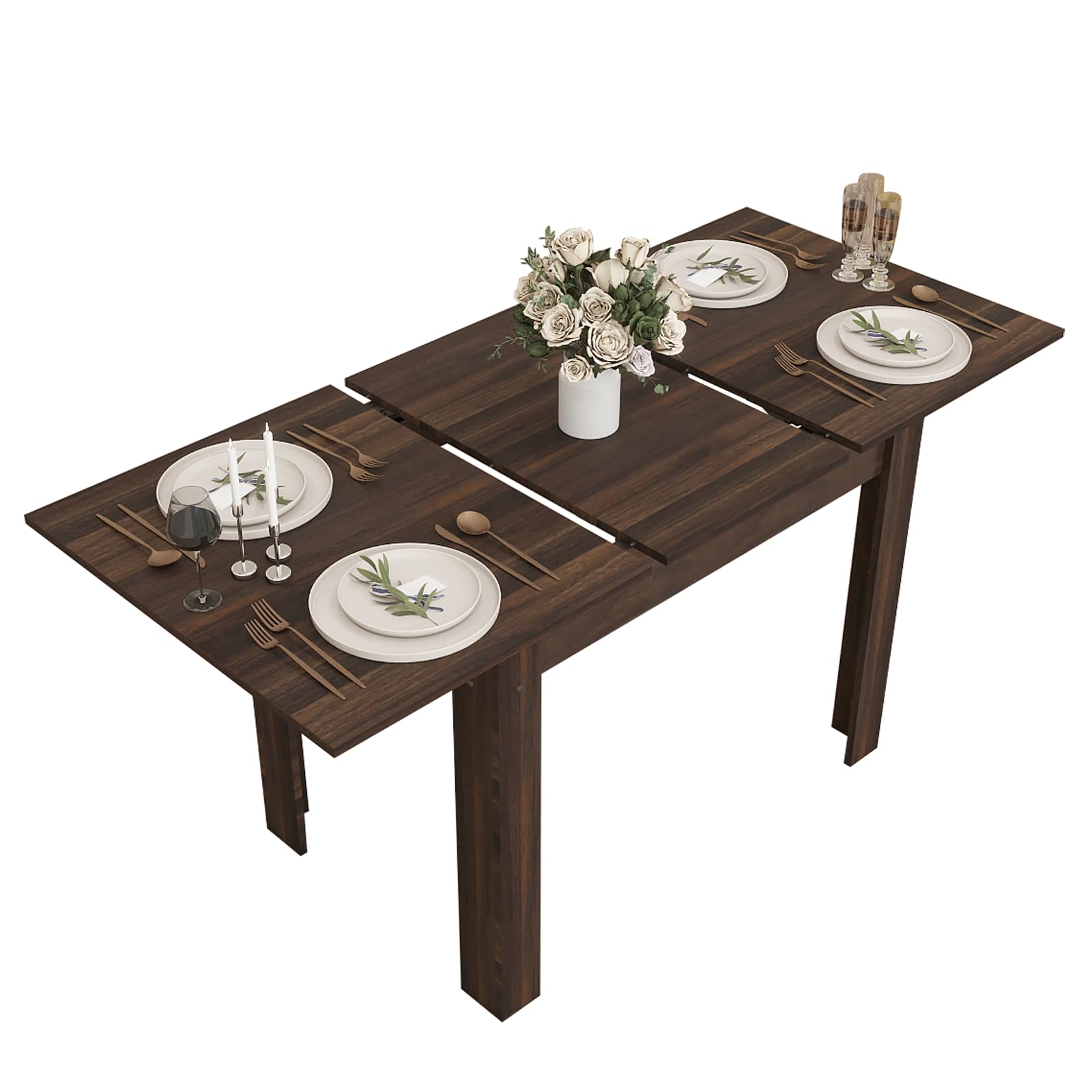 ARTETHYS Dining Table, 110-150cm Wood Extendable Table for 4-6 People, Large Kitchen Dinner Table with Solid Legs for Restaurant Home, Brown — image 1