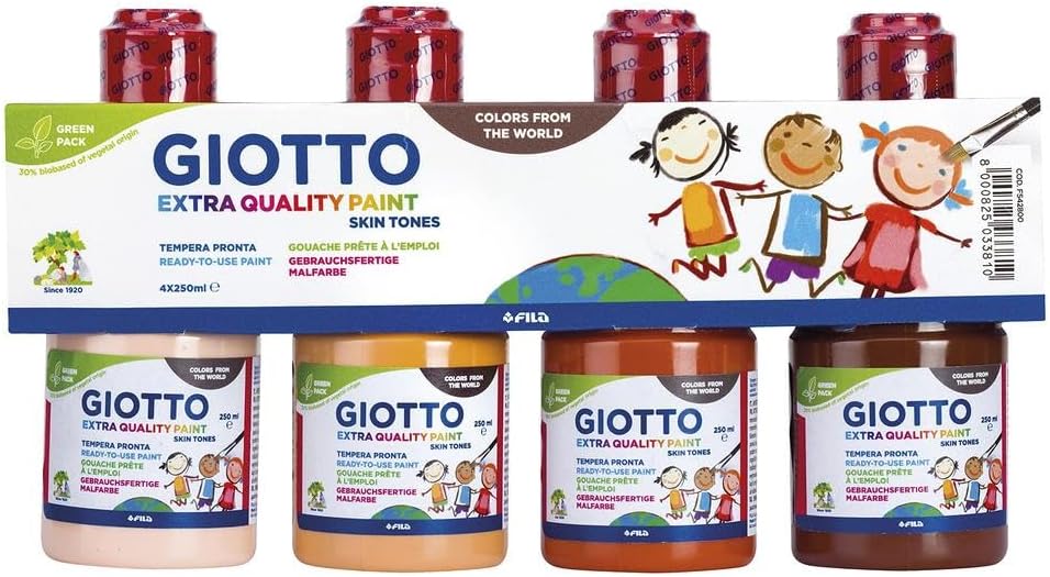 Giotto Extra Quality, Ready-to-Paint Skin Tones Tempera Paint Set of 4 x 250 ml