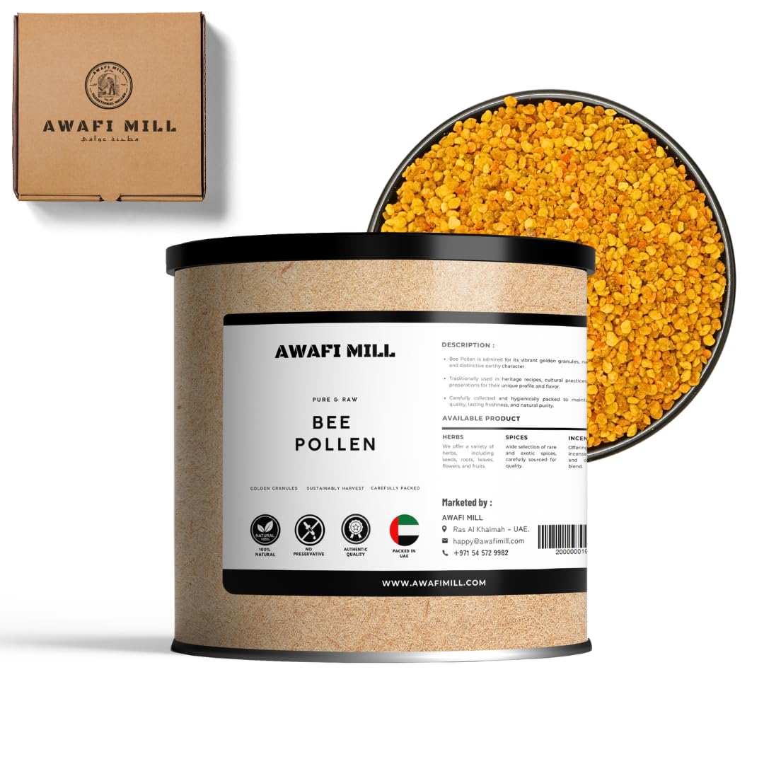 AWAFI MILL Raw Bee Pollen Granules - Nature's Golden Treasure - Gourmet Ingredient for Culinary Delights - Pure and Unfiltered - 100 g | 3.5 Oz