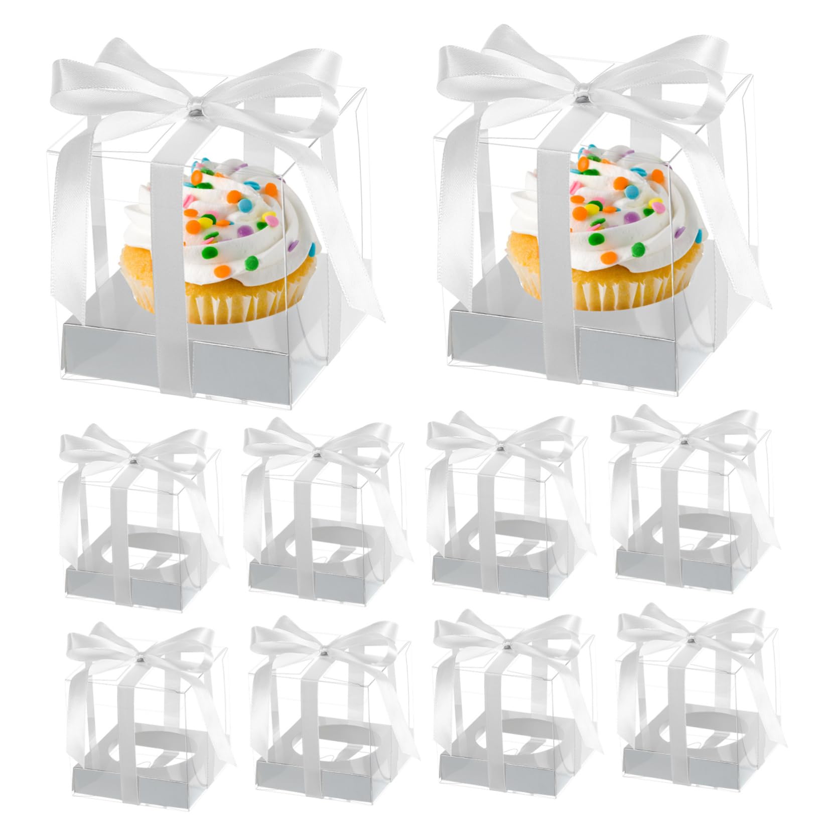Garneck 10pcs Boxes Transparent Cupcake Boxes Baking Packaging for Birthdays Weddings and Events for Cupcakes Cookies and Treats