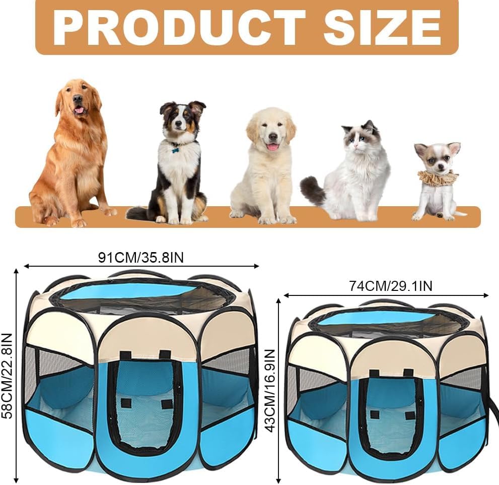 Lighterday Tragbarer Welpenauslauf,Welpenlaufstall Hundebox Faltbar Katzengehege,Wasserdichtes Oxford-Tuch Laufstall Hund,Katzenkäfig Hundekäfig für Katzen,Hunde,Kaninchen (Grau, S, 8)