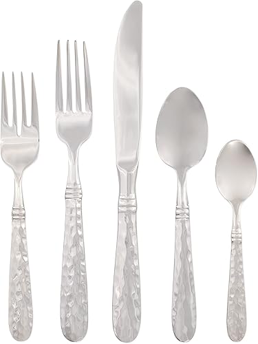 Vietri Martellato Collection - Juego de cubiertos italianos martillados de acero forjado 1810 (5 piezas, ajuste de lugar) disponible en Yaxa Costa Rica