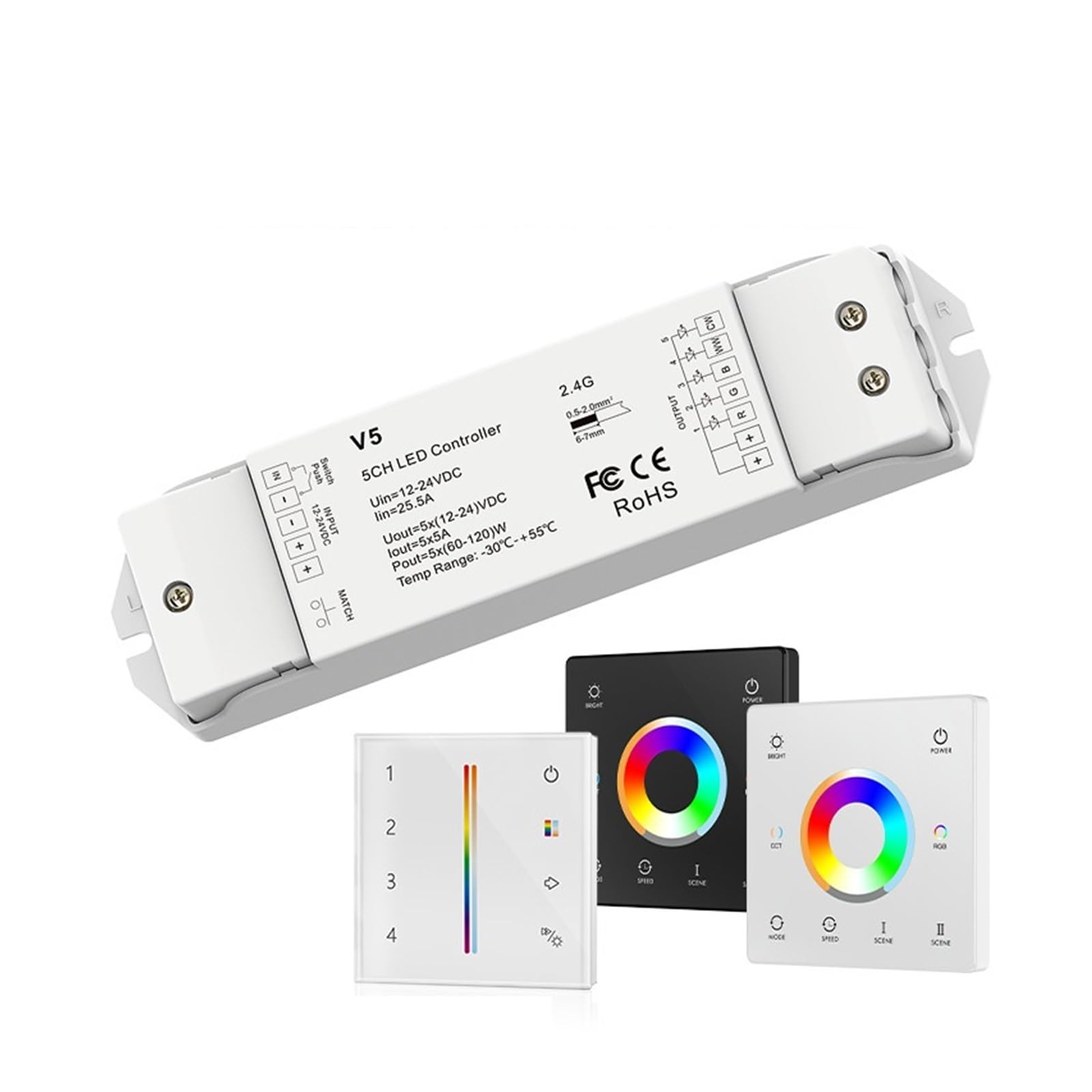 Controller LED RGB CCT V5 DC 12-48V 2.4G 5-in-1 Monocromatico RGBW RGB CCT Barra luminosa LED Telecomando(V5)