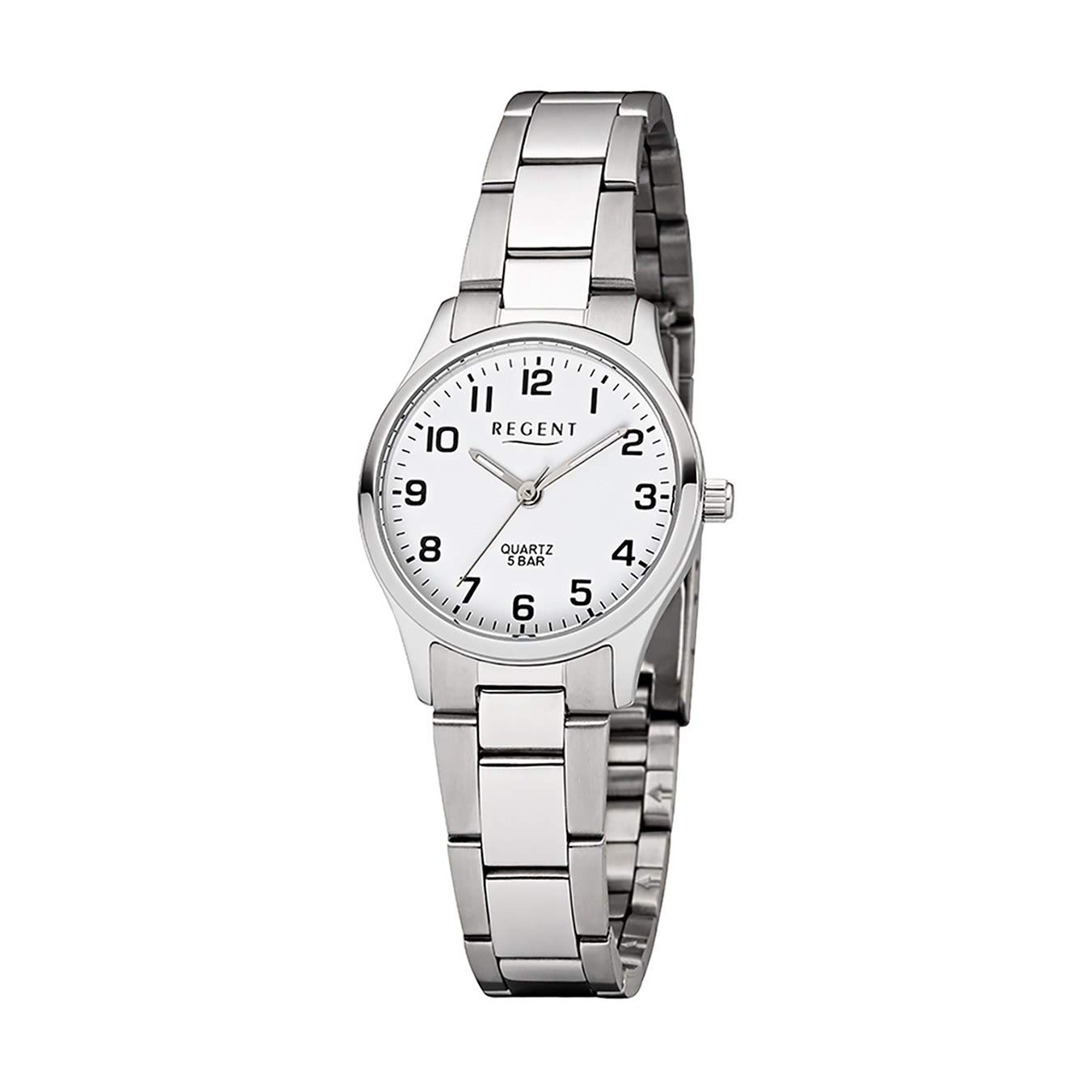 Regent Damen Armbanduhr aus Edelstahl in der Farbe Silber-Weiß 29mm, Wasserdichtigkeit: 5Bar, 12221021