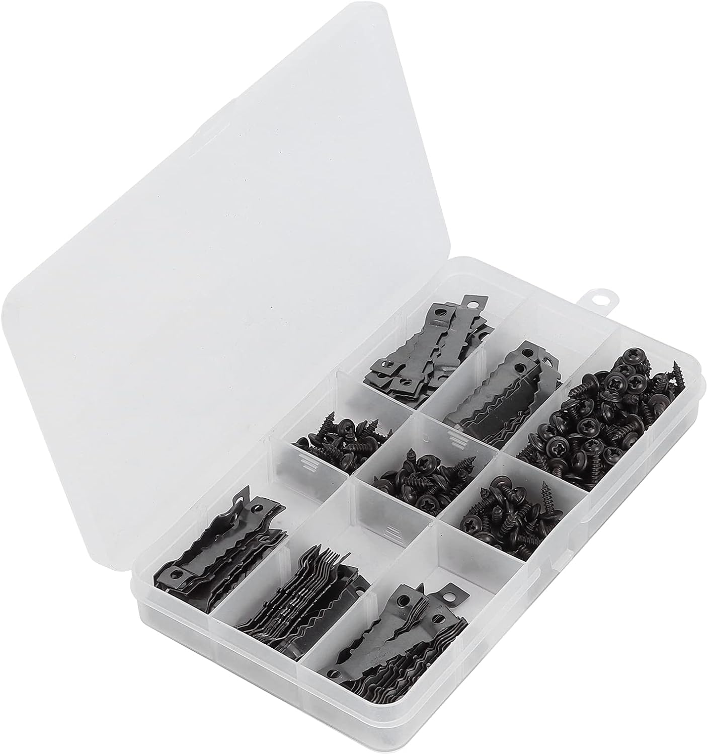 Picture Frame Hanging Kit, Sawtooth Hangers Sawtooth Picture Hangers 200Pcs Screws 100Pcs Sawtooth Picture Hangers 2 Hole Paintings Photos Hanging Hooks Kit Black