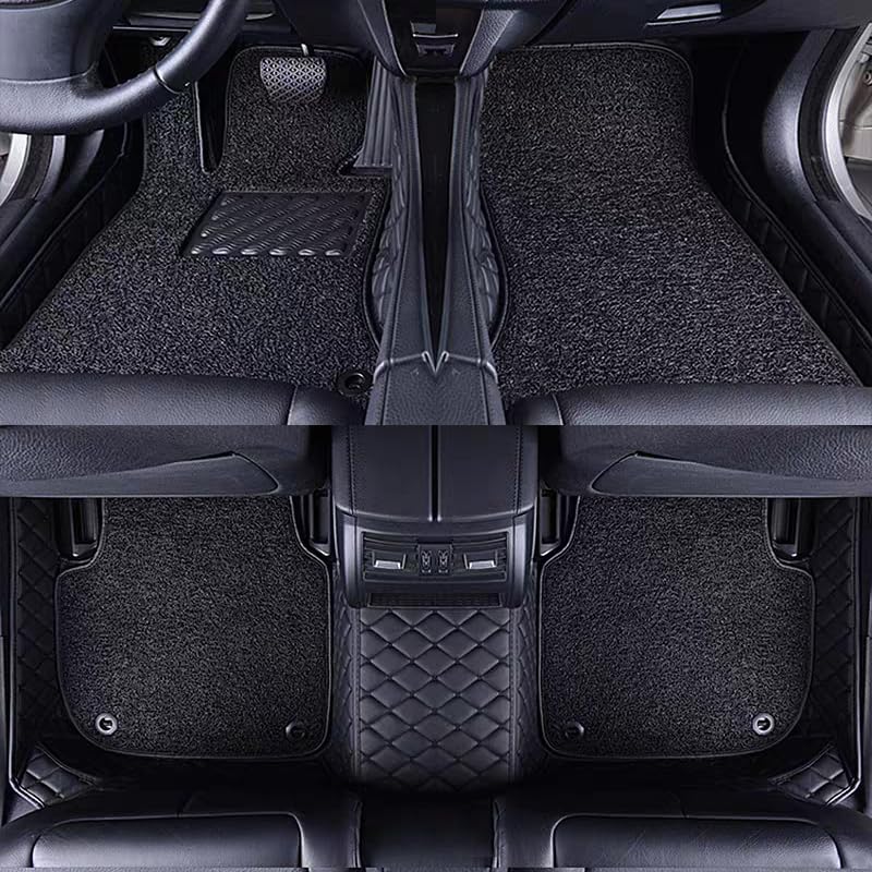 AUTO - 3 row seats Custom Double Layer Car Floor Mats Fit for Hondas Pilot 2009 2010 2011 2012 2013 2014 2015 Auto Foot Carpet (Black black coil)