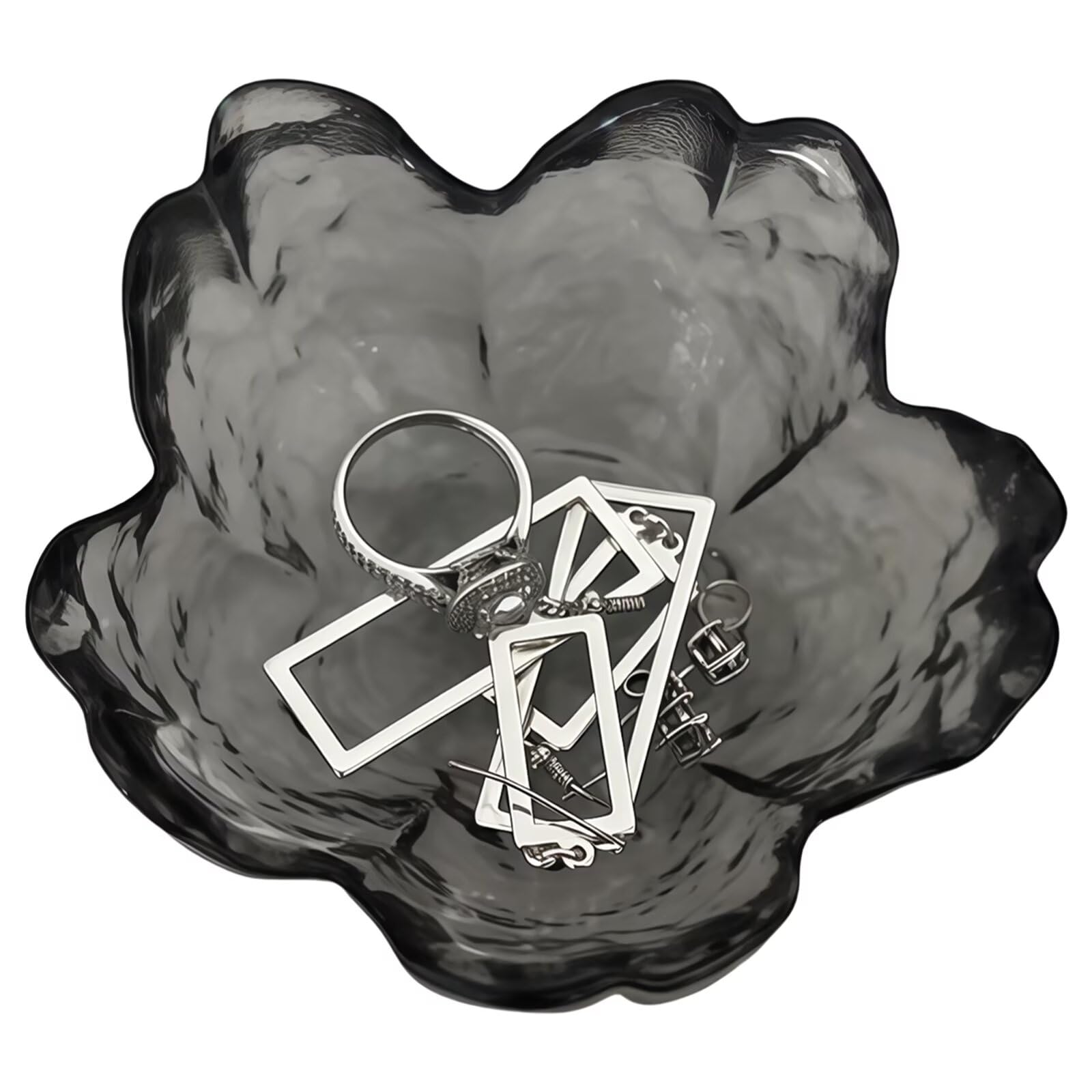 Black Crystal Flower Jewelry Ring Dish, Clear Trinket Bowl, Cute Nightstand Decor Ring Holder for Women, Home Decor Gifts for Women, Wedding, Birthday, Mother's Day