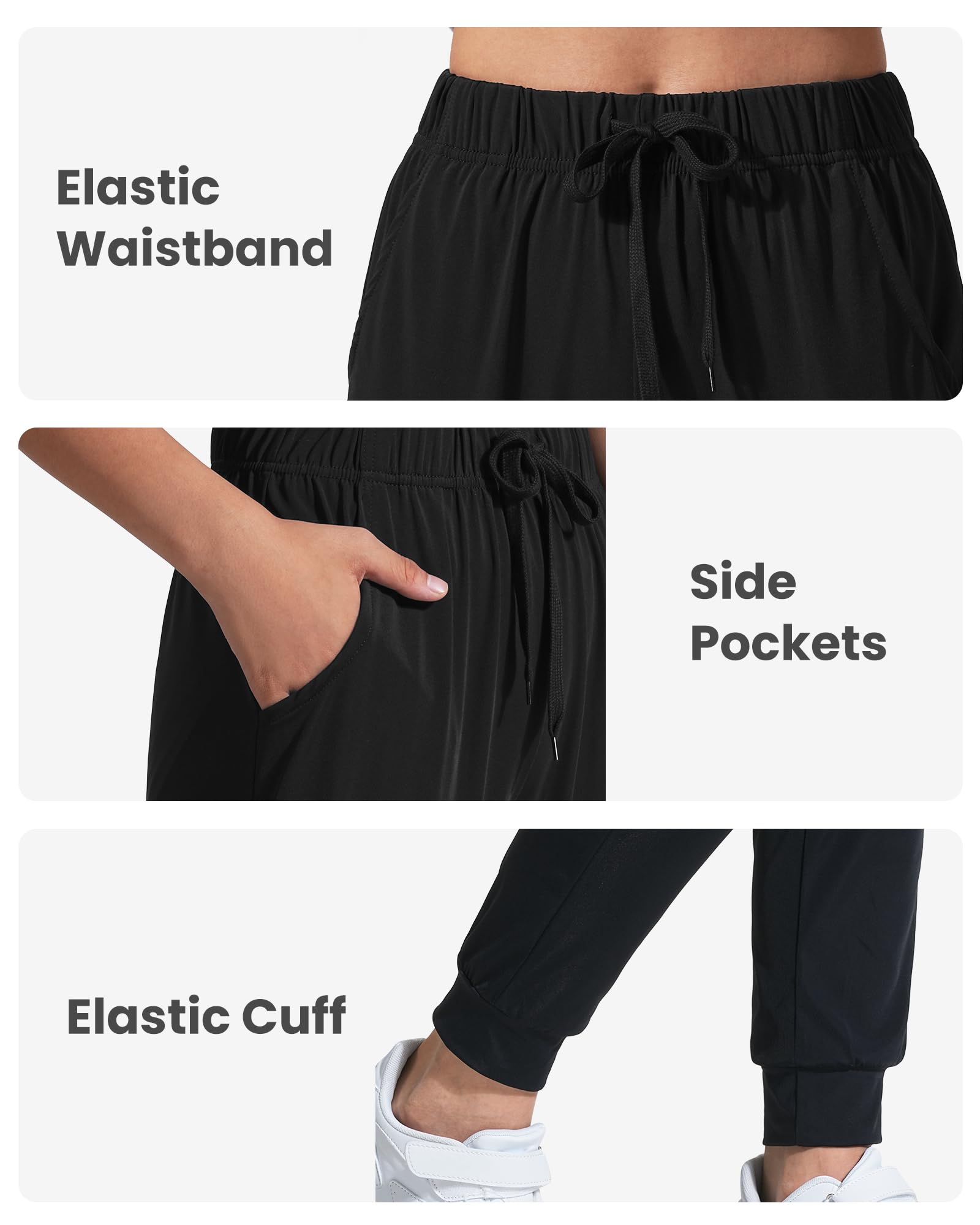 Auranso Paquete de 3 pantalones deportivos casuales de secado rápido para niñas, pantalones deportivos para descansar, pantalones deportivos para correr con bolsillos