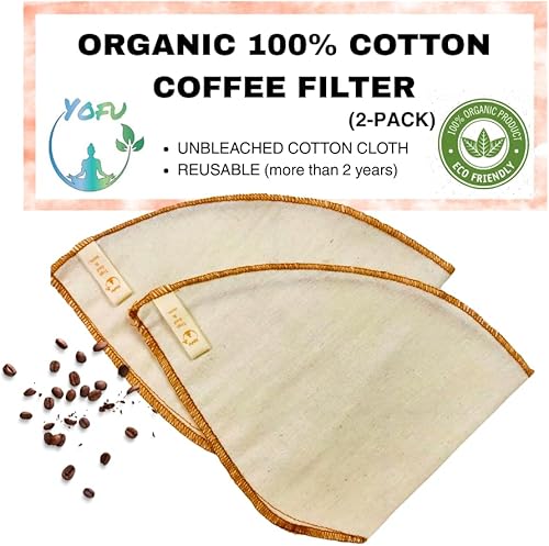 Filtros de café reutilizables de algodón orgánico (2 paquetes, n. 2), calcetín de filtro de café, bolsa de filtro de café lavable, 100% algodón,
