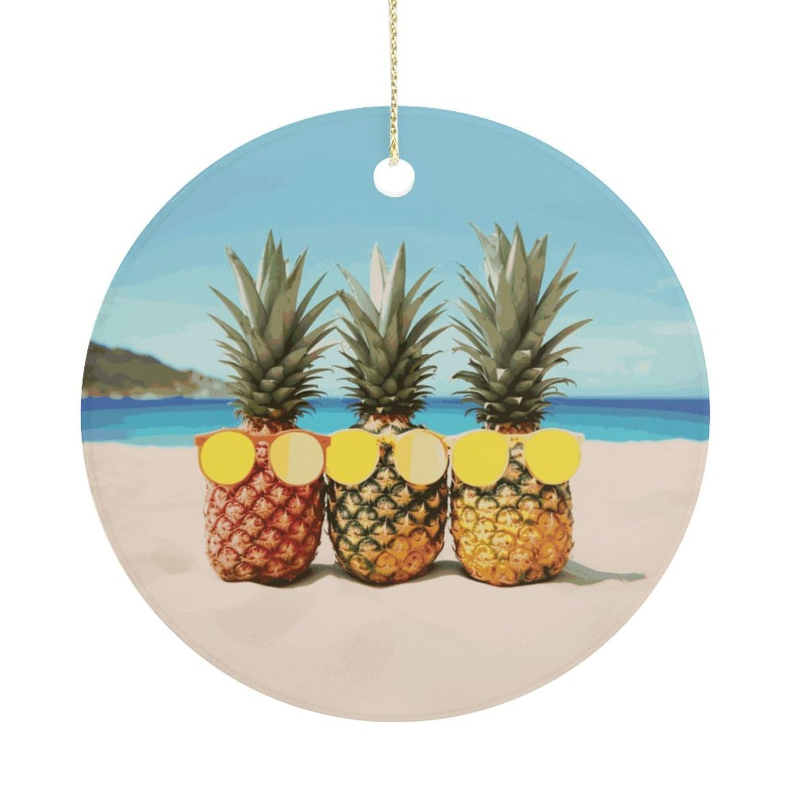 Adfgyerh Women's Style Seaside Beach Yellow Geometric Pineapple Hanging Ceramic Ornaments, Christmas Tree Decorations, Funny Home Decor Gifts For Sisters & Work Best Friends