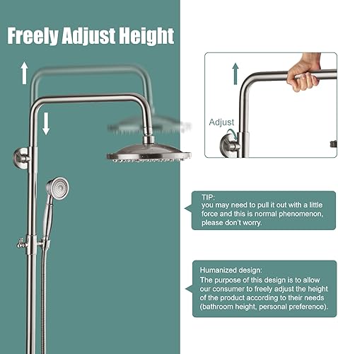 Miniatura 3 de Sistema de ducha de tubo expuesto, níquel cepillado de 8 pulgadas, cabezal de ducha de lluvia de 8 pulgadas, juego combinado de latón de una sola