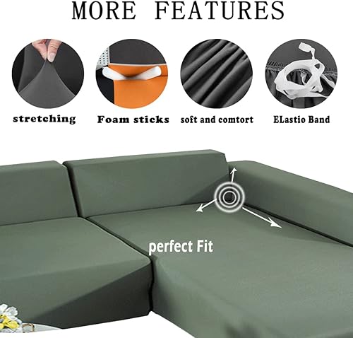 Miniatura 5 de Fundas de sofá seccional, 1 pieza, fundas de sofá en forma de L, fundas suaves para muebles, fundas de tela de poliéster elásticas para sofá de 3