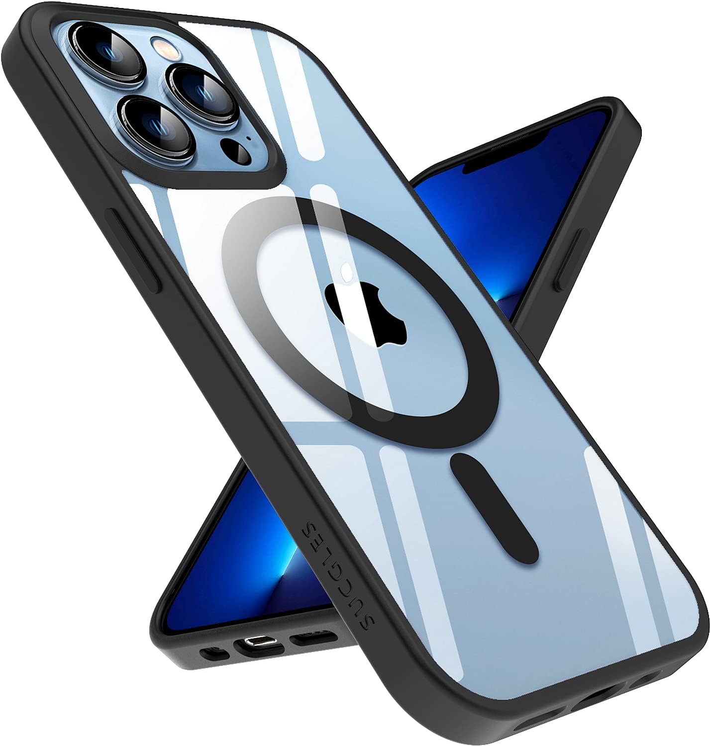 SUCGLES Designed for iPhone 13 Pro Max Case Compatible with Magsafe, Upgrade 2022 Ultra Hybrid(Never Yellow) Tech(Military Drop Protection and Shockproof) Clear Phone Cover- (Magnetic Black Max)