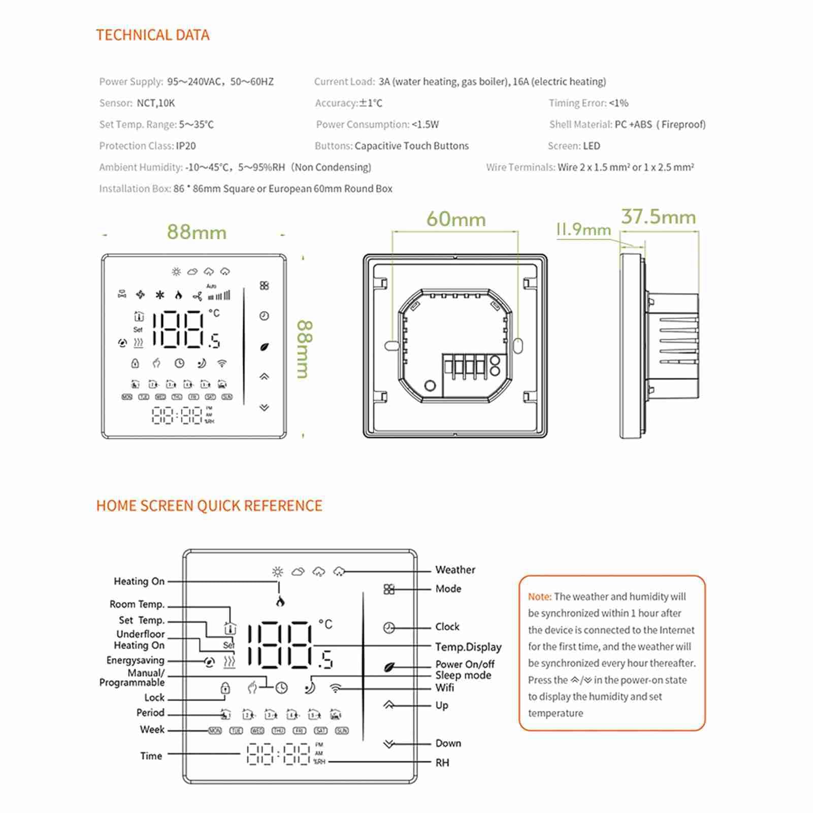 Kavolet Termostato WiFi, termostato ambiente 5A, programmabile settimanalmente, supporta Touch Control/Mobile APP/controllo vocale, compatibile con Alexa/ Home, per riscaldamento elettrico a