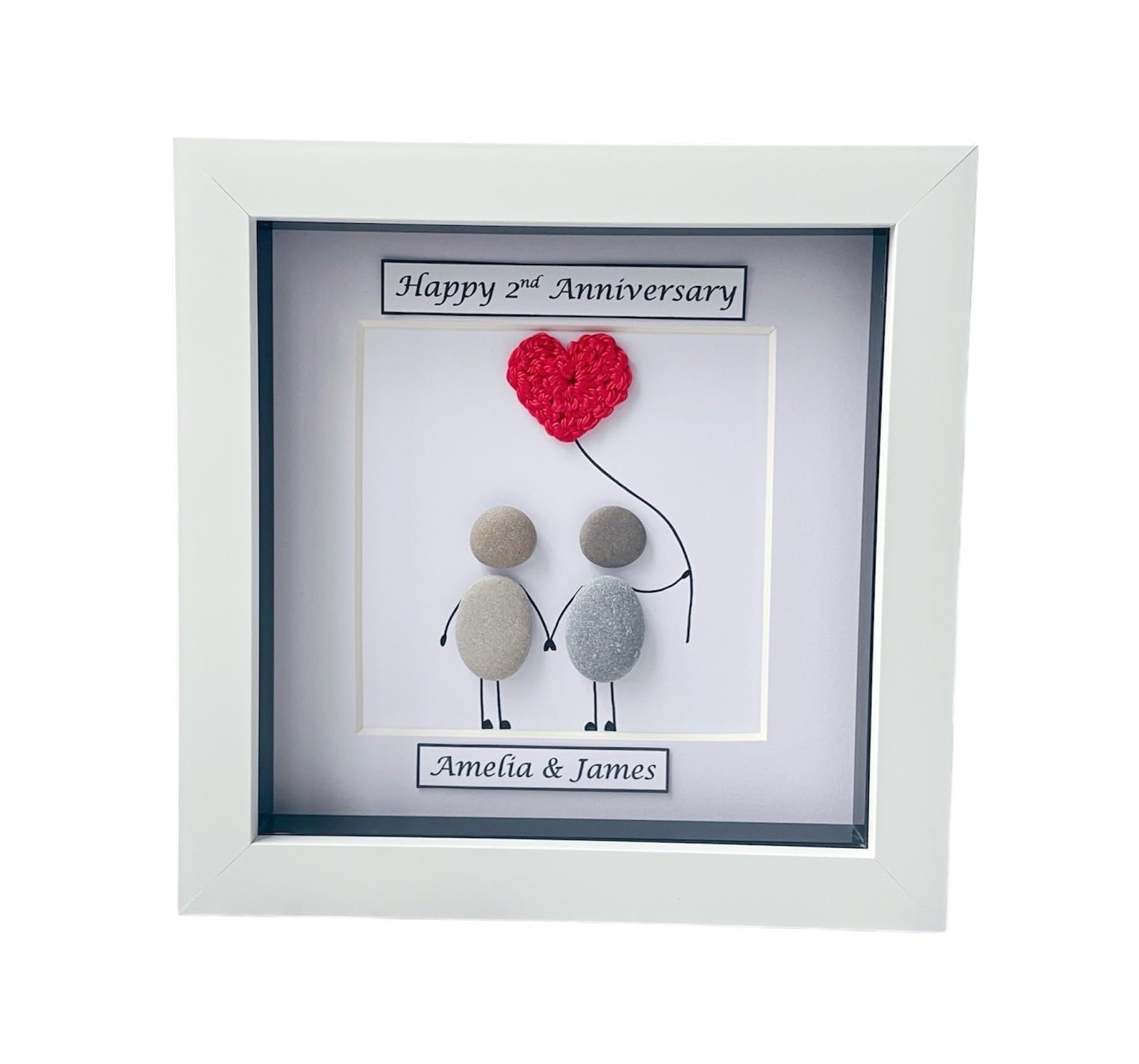 2nd Anniversary, Personalised 2nd Wedding Anniversary Gifts, Cotton Anniversary Gifts, Anniversary Gifts for Husband Wife Son Daughter Granddaughter, Mr and Mrs Gifts Pebble Art Keepsake Married Frame โ image 1