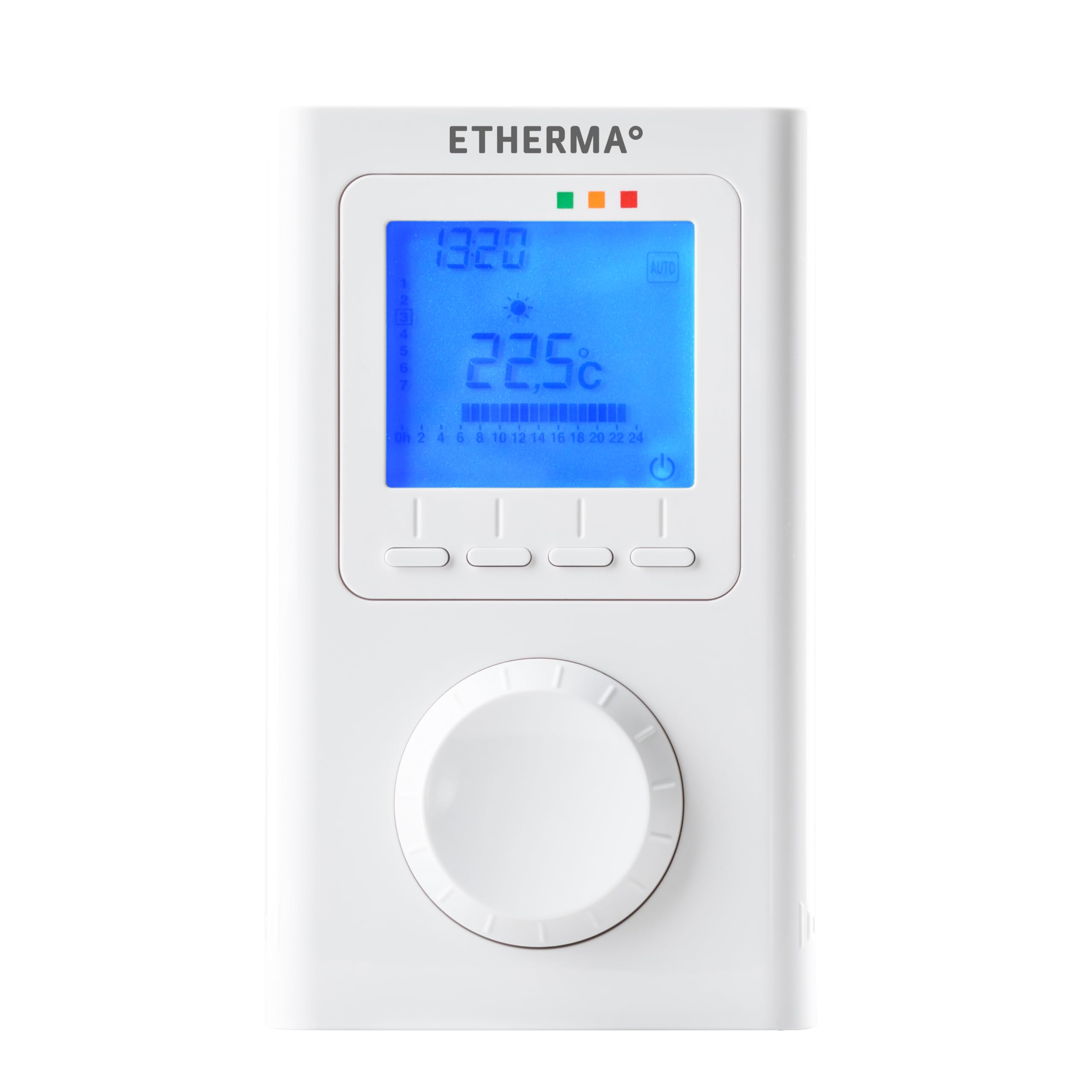 ETHERMA ET-14A, Elektronisches Funk-Raumthermostaat mit Uhr, LCD-Anzeige, Farbe: reinweiß, Mße: 135 x 80 x 23 mm, ET-14A