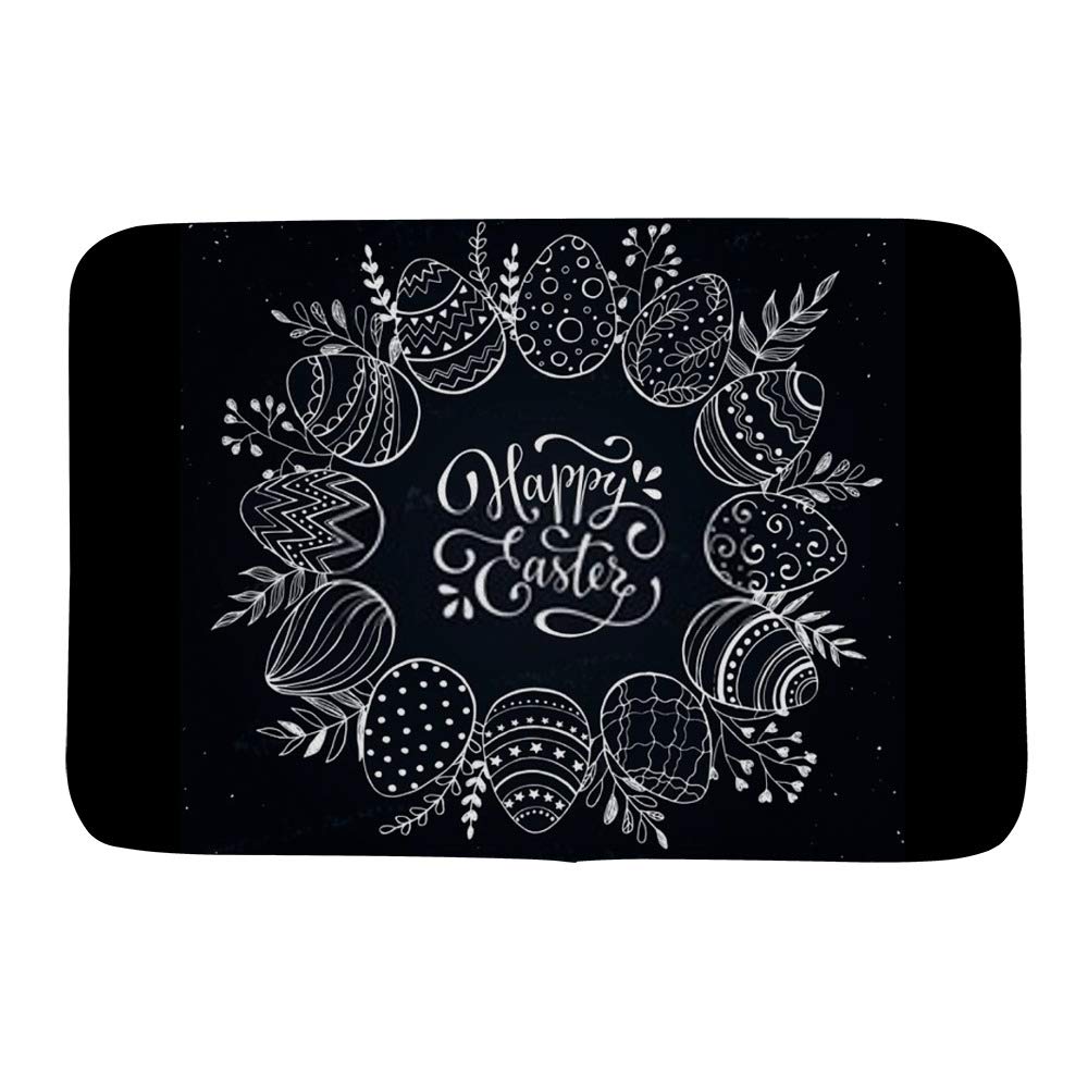 Tapis de bain en polaire corail noir moelleux avec couronne d'oeufs de Pâques