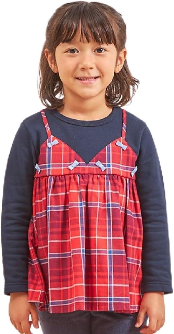 [ケーピー] ヘリンボンチェック&times;裏毛 レイヤード風トレーナー