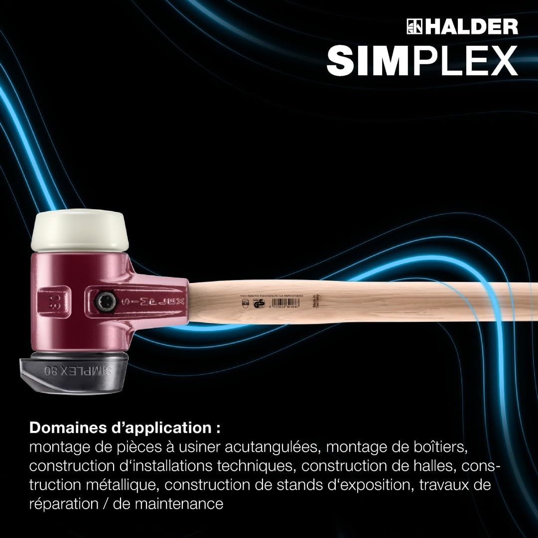 Marteau de frappeur SIMPLEX, Caoutchouc chargé avec pied intégré/nylon; avec boîtier en fonte malléable, manche en bois hickory de haute qualité | D=60 mm | 3028.261