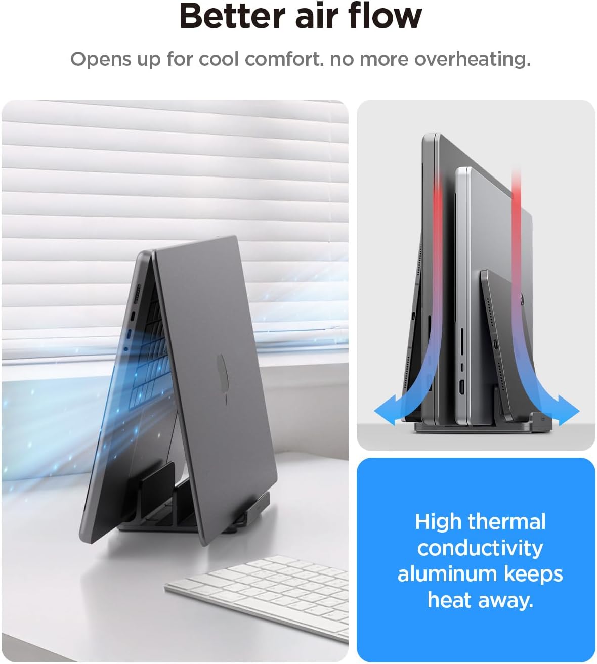 Spigen Vertical Laptop Stand Holder for Desk with Adjustable Dock, 4 Slots Total Fits All MacBook 11"-16"/HP/Dell/Surface/Samsung/LG/Chrome Book LD208S4 - Space Gray