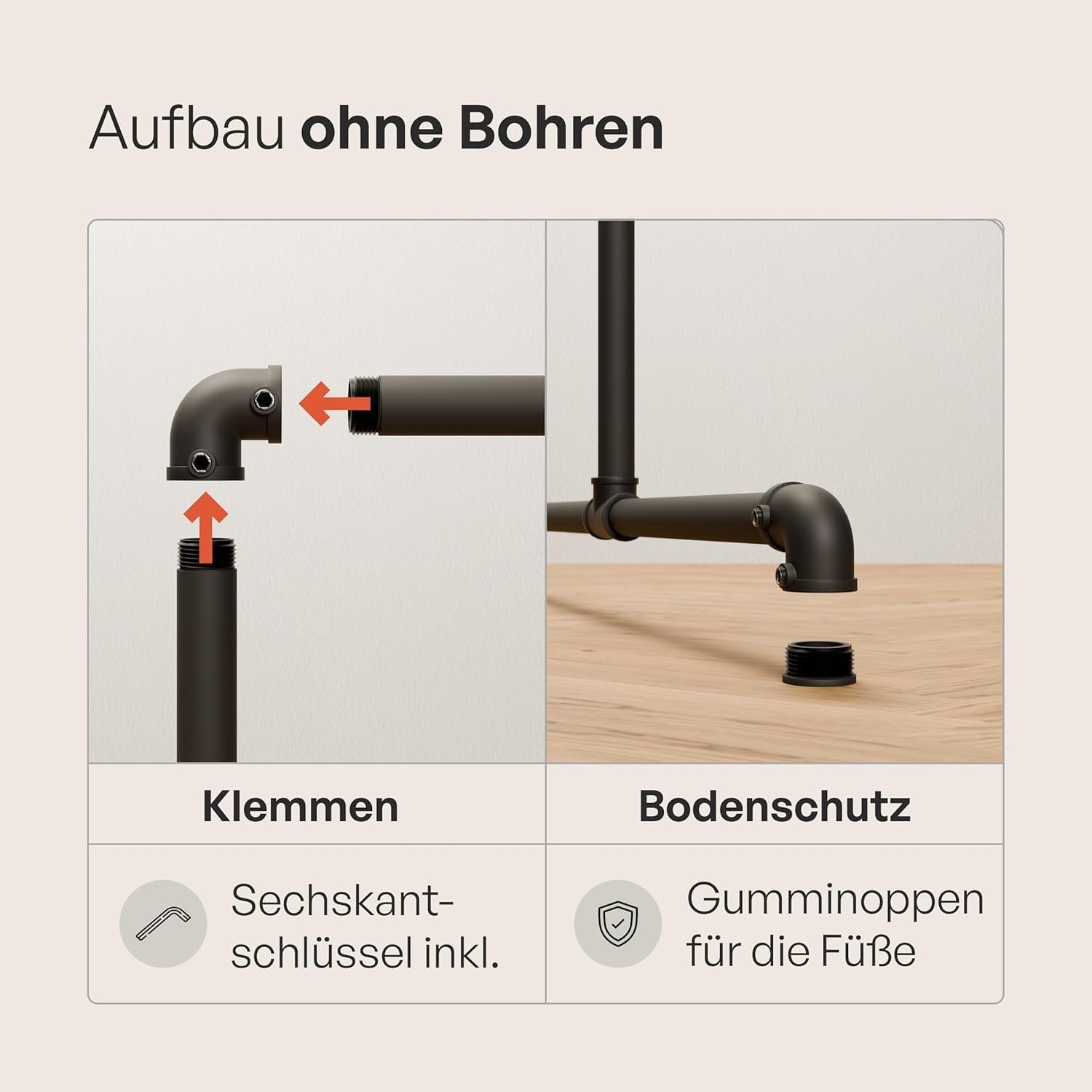 Close-up of a person assembling the pamo garment rack, highlighting the simple screw system.