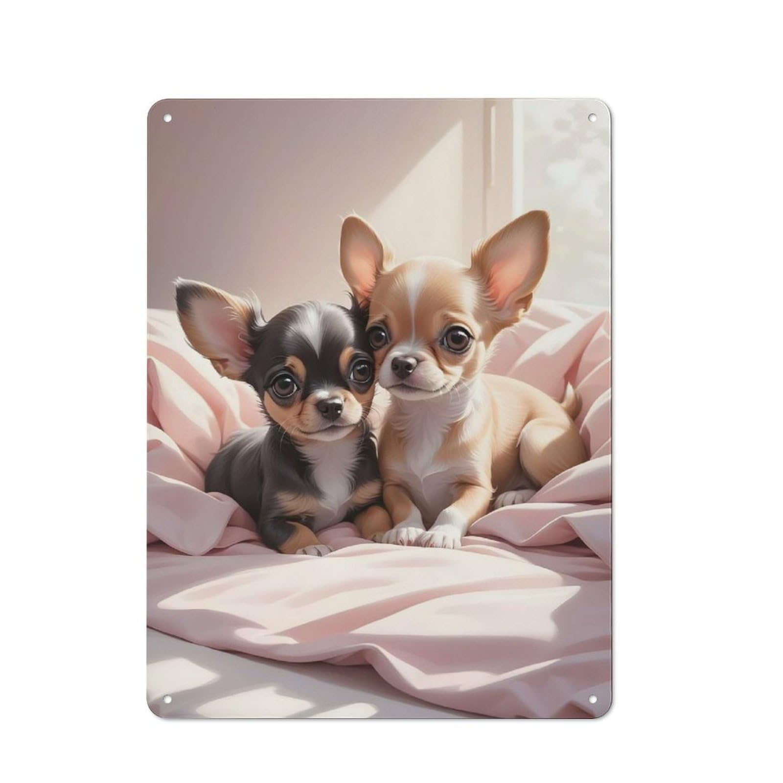 40x30cm Rustic Metal Sign with Chihuahua Puppies for Hobby Room Or Studio, Metal Sign Decor for Hobby Rooms And Studios