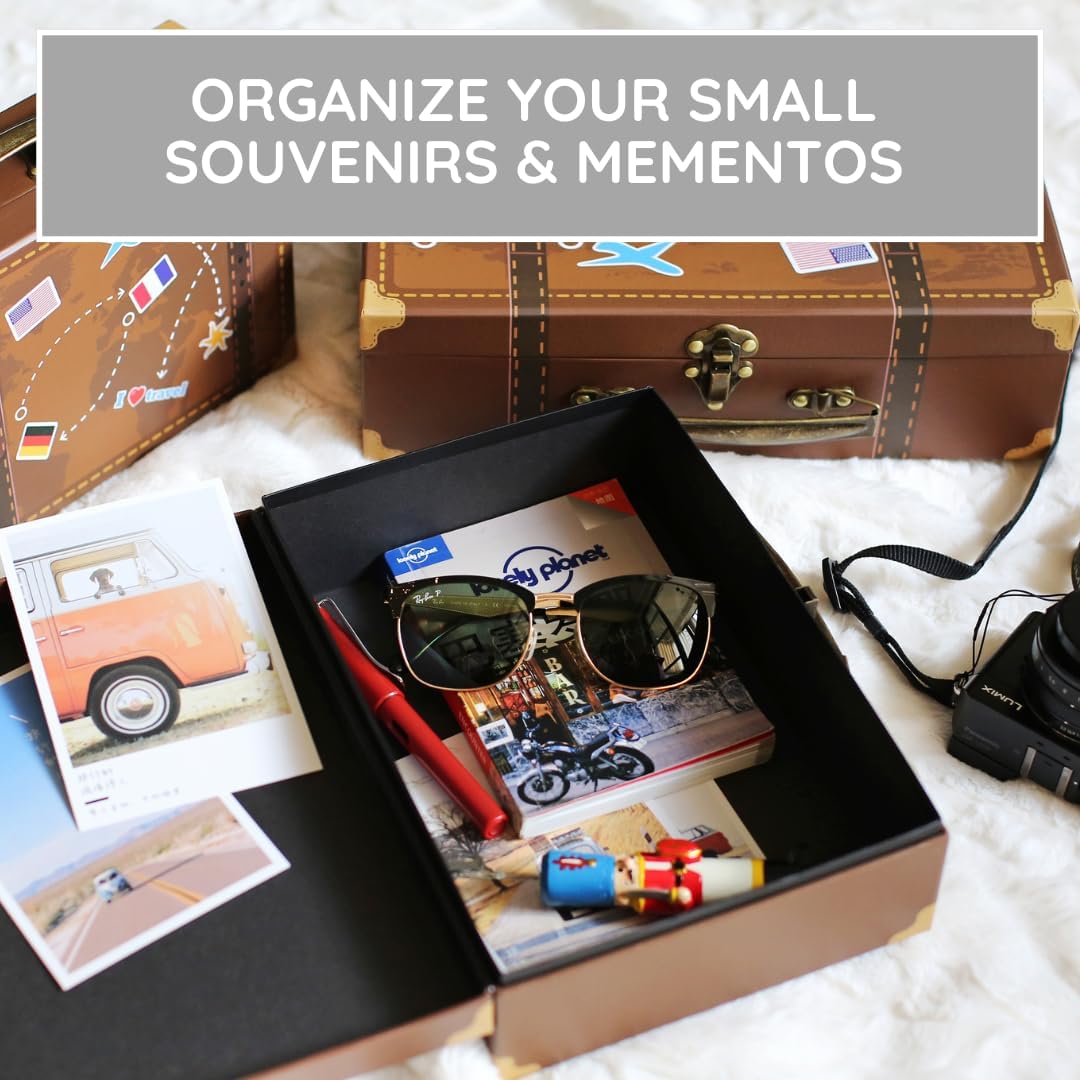 SLPR Small Decorative Suitcase Boxes (Set of 3) – Travel-Themed Paperboard Storage for Gifts, Bridal Shower & Party Décor – Largest Box is 12" x 8" x 3.5